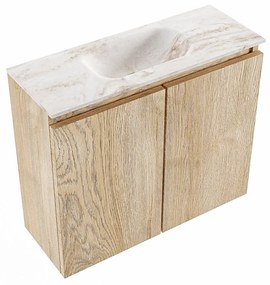 Mondiaz Ture DLux toiletmeubel 60cm washed oak met wastafel frappe midden zonder kraangat