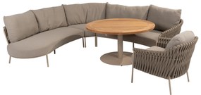 Comino Saba low lounge diningset 130 cm rond 5 delig teak latte 4 Seasons Outdoor