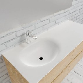 Zaro Sevilla Solid Surface badmeubel 120cm licht eiken 1 kraangat spoelbak links met 4 lades