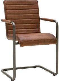 Goossens Eetkamerstoel Bryan cognac leer met armleuning, urban industrieel