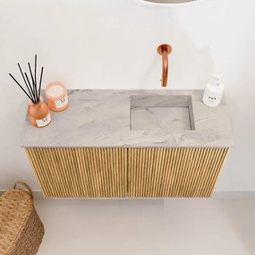 Mondiaz Joya DLux 70cm toiletmeubel oak met wastafel faye rechts zonder kraangat glace