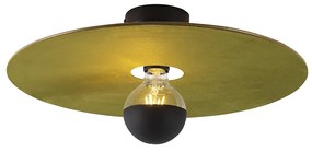 Stoffen Plafondlamp zwart platte kap groen 45 cm - Combi Modern E27 rond Binnenverlichting Lamp