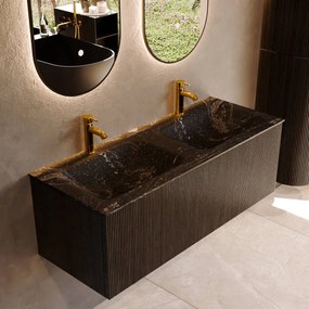 Mondiaz Kurve-dlux 120cm badmeubel shadow met 1 lade en wastafel leaf dubbel 2 kraangaten lava