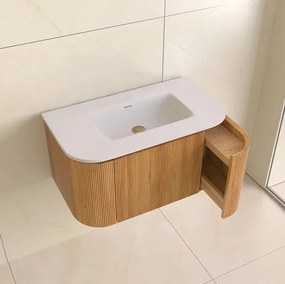 Lambini Designs Eleganza rond badmeubel 80cm acacia met ribbelfront en wastafel zonder kraangat
