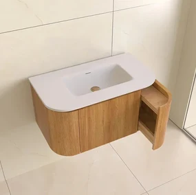Lambini Designs Eleganza rond badmeubel 80cm acacia met ribbelfront en wastafel zonder kraangat