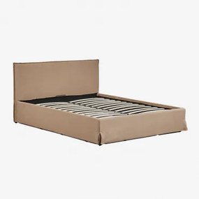 Bed Met Opklapbare Gestoffeerde Opbergruimte Lorea 180 X 200 Cm & Bouclé Tarwebruin - Sklum