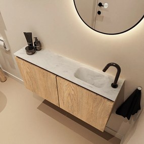 Mondiaz Ture DLux toiletmeubel 100cm washed oak met wastafel opalo rechts met kraangat