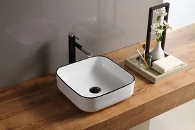 Saniclear Premium waskom 40x40cm wastafel wit met zwarte lijn