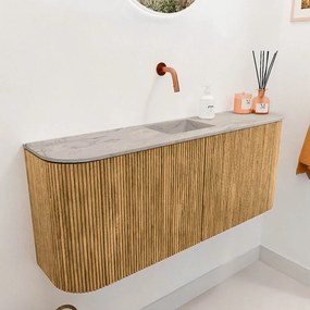 Mondiaz Joya DLux 105cm toiletmeubel ronding links/rechts oak met wastafel faye midden zonder kraangat glace