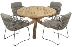 Murcia Prado dining tuinset 130 cm rond 5 delig olive teak 4 Seasons Outdoor