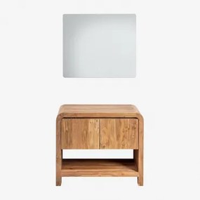 Vacry Houten Badkamermeubelset Acacia Bruin & Zonder Wastafel & Rechthoekige Led En Anticondens 80x70 Cm Riben & Zonder Kraan & ↔︎ 90 Cm - Sklum