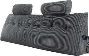 VEVOR Hoofdbordkussen Wigkussen (Kingsize) met 2 zijzakken en 2 hoofdsteunen, Bedwigkussen met wasbare flanellen doek, voor lezen, spelen, werken, grijs (1920 x 205 x 530 mm)