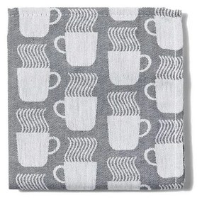 HEMA Theedoek 65x65 Katoen Grijs Met Koffiemokken (donkergrijs)