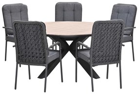 Garden Impressions Aleria tuinset 6-delig - Tulli tuintafel Ø148x75 cm - light teak vironwood