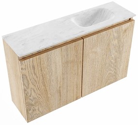 Mondiaz Ture DLux toiletmeubel 80cm washed oak met wastafel opalo rechts met kraangat