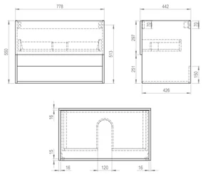 Best Design Rigatti badmeubel 78cm eiken met ribbelfront en wit glans topblad