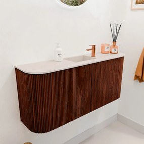 Mondiaz Joya DLux 95cm toiletmeubel ronding links/rechts ruby met wastafel faye midden 1 kraangat meli