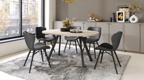 ALDO 100 Beige/Zwarte poten - RONDE LOFT/INDUSTRIËLE TAFEL VOOR WOONKAMER/EETKAMER, UITSCHUIFBAAR