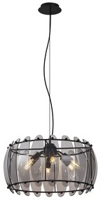 Design hanglamp zwart met smoke glas rond 6-lichts - Mochan