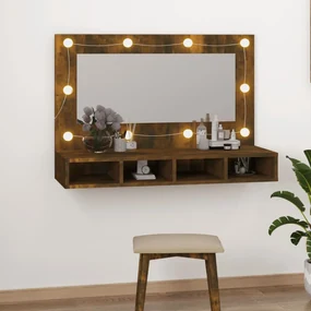 vidaXL Spiegelkast met LED-verlichting 90x31,5x62 cm gerookt eiken