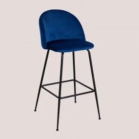 Set Van 4 Hoge Krukken In Fluweel Kana Design Blauw & ↑75 Cm & Zwart - Sklum