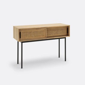 Wandtafel in eikenhout, deuren in rotan Waska