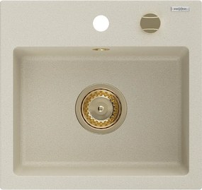 Mexen Milo granitische spoelbak 1-komponent 435 x 410 mm, beige, gouden sifon - 6505441000-69-G