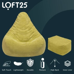 Highback Zitzak Stoel incl. Poef Corduroy Stof - Lime