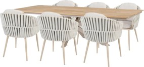 Taste by 4 Seasons Eva tuinset latte met Minerva tafel met teakhouten blad 220 cm SALE Tuinset   beige weerbestendig