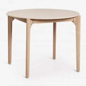 Ronde Tuintafel Ø100 Cm Van Beton En Acaciahout Xajul Lichte Acaciekleur - Sklum