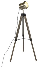 Industriële vloerlamp tripod hout met studiospot - Braha