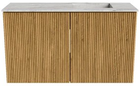 Mondiaz Joya DLux 70cm toiletmeubel oak met wastafel faye rechts zonder kraangat glace