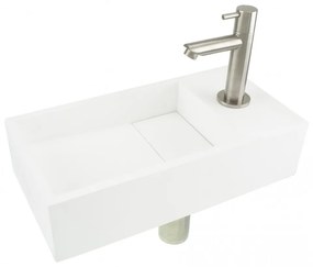 Differnz fonteinset met mat witte solid surface fontein en mat verchroomde kraan