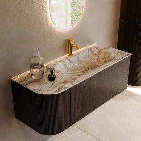 Mondiaz Kurve-dlux 115cm badmeubel ronding links shadow met 1 lade en deur en wastafel big small kraangat rechts glace