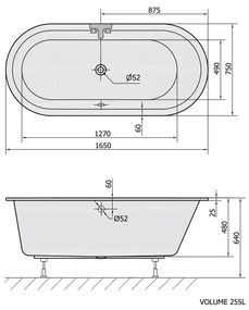 Polysan Astra Oval bad 165x75x48cm wit