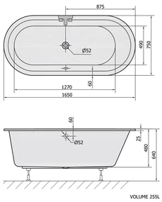 Polysan Astra Oval bad 165x75x48cm wit