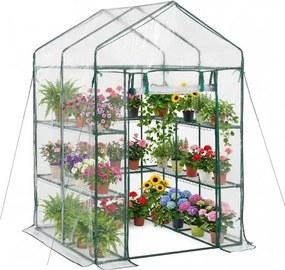 VEVOR Kas 137x137x196 cm, Foliekas, Tomatenkas, Tomatenkas met PVC-hoes, 2 verdiepingen, 10 schappen, Roldeur met ritssluiting, Buitenkas