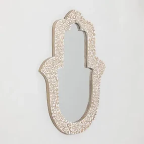 Hamsa Mangohouten Wandspiegel Vintage Wit Hout - Sklum