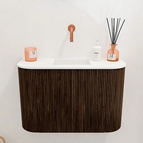 Mondiaz Joya 65cm toiletmeubel ronding links/rechts walnut met wastafel faye midden zonder kraangat talc