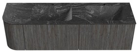 Mondiaz Kurve-dlux 155cm badmeubel ronding links shadow met 2 lades en 1 deur en wastafel leaf dubbel/rechts 2 kraangaten lava