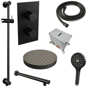 Brauer Stripe inbouw regendouche met 25cm hoofddouche, met rechte muurarm, glijstang en 3 standen handdouche set 22 zwart mat