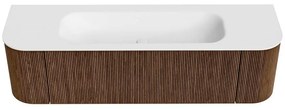 Mondiaz Kurve 160cm badmeubel ronding links/rechts walnut met 1 lade en 2 deuren en wastafel big medium midden 1 kraangat