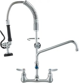 VEVOR Commerciële kraan met voorspoeldouche, 63 cm hoog, 305 mm draaibare uitloop, aan de muur gemonteerde keukenkraan, messing constructie met uittrekbare sproeier, voor 1/2/3-hokjes wastafel