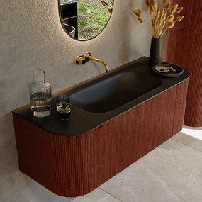 Mondiaz Kurve 120cm badmeubel ronding links/rechts ruby met 1 lade en 2 deuren en wastafel big small midden zonder kraangat urban