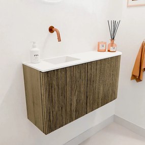 Mondiaz Joya 80cm toiletmeubel ronding rechts dusk met wastafel faye links zonder kraangat talc