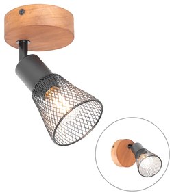 Industriële Spot / Opbouwspot / Plafondspot zwart met hout - Kristina Industriele / Industrie / Industrial E14 rond Binnenverlichting Lamp