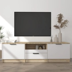 vidaXL Tv-meubel 140x35x40 cm bewerkt hout wit en sonoma eikenkleurig