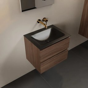 Mondiaz Aivy badmeubel 60cm mocha met wastafel solid surface urban midden zonder kraangat en spiegel