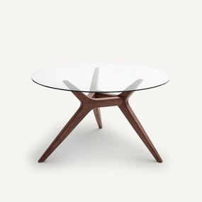 Ronde tafel diameter 130 glas en notenhout, Maricielo