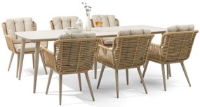 Tuinset 6 personen 240 cm Aluminium/wicker Taupe Coco Custa/Vienna